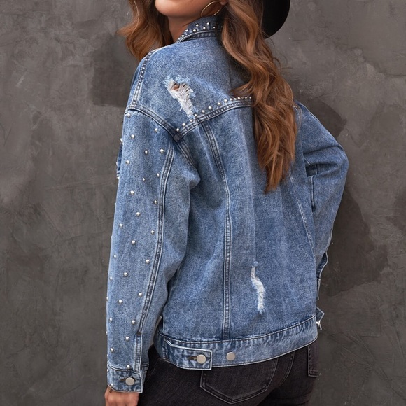 Studded button down denim jacket, size M - Picture 2 of 6